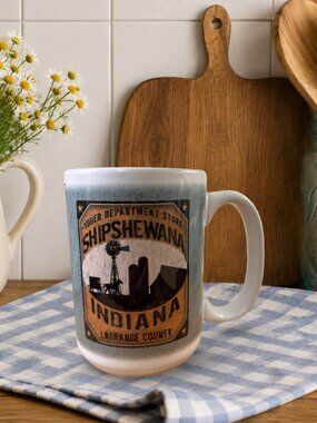 Shipshewana Indiana Souvenir Mug With Rustic Farm Design - Vintage Style Collect